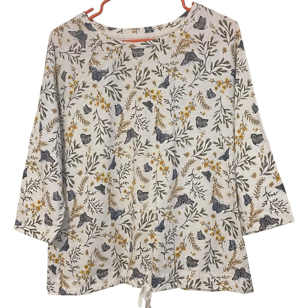 Preswick & Moore Butterfly Floral 3/4 Sleeve Cotton‎ Top Large